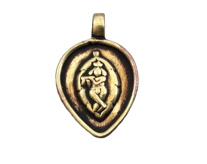 Antique Oxidized Gold Plated Krishna Pendant with Attached Ring