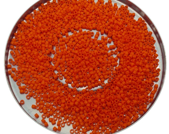 Size 11/0 Glossy Finish Opaque Orange  Genuine Miyuki Delica Glass Seed Beads - Sold by 7.2 Gram Tubes (Approx. 1300 Beads per 2" Tube)
