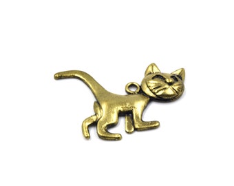 Cat Pendant | 45mm x 33mm Antique Gold Brass Cat Pendants | Sold Individually