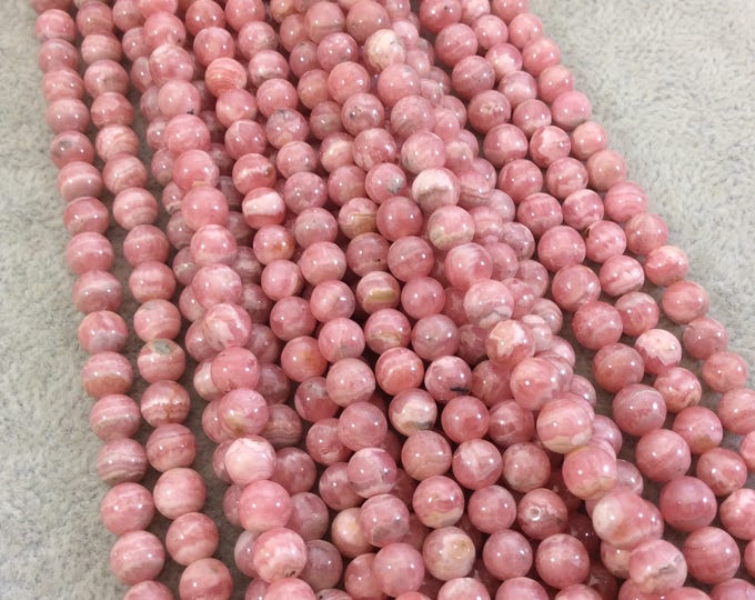 6mm Smooth Natural AAA Rhodochrosite Round/Ball Shaped Beads with 1mm Holes - Sold by 15" Strands (Approx. 67 Beads) - Quality Gemstone