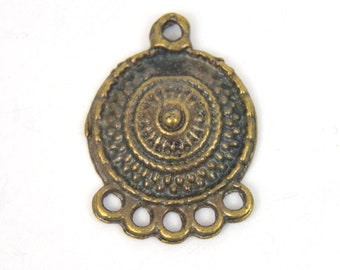 Antique Brass Plated Copper Embellished Cricle Chandelier Charm/Pendant with- Measuring 15mm x 17mm - Sold Individually, Chosen at Random