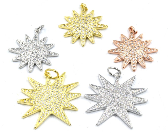 CZ Star Pendant | Starburst Inlaid Charm | Cubic Zirconia Finding | Pendants for Jewelry Making