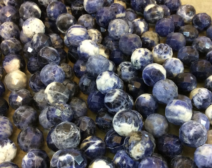 12mm Natural Mixed Sodalite Faceted Round/Ball Shaped Beads with 2.5mm Holes - 7.75" Strand (Approx. 18 Beads) - LARGE HOLE BEADS