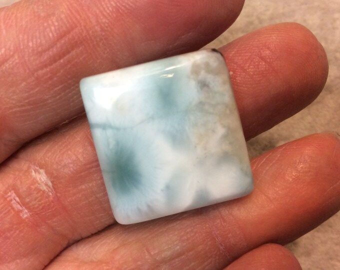 Natural Larimar Square/Rectangle Shaped Flat Back Cabochon - Measuring 23mm x 24mm, 6mm Dome Height - Natural High Quality Gemstone