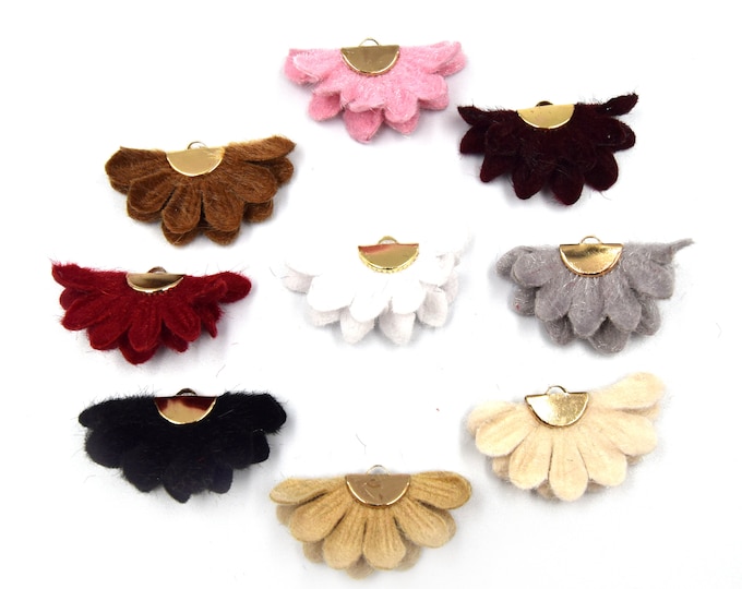 1.5" Fabric Flower Tassel with Gold Half Moon Cap - Measuring 20mm x 40mm - SOLD IN PAIR Of 2, Available in Several Colors!