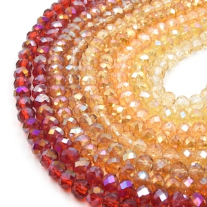 Crystal Beads: &quot;6mm Faceted Transparent AB Coated Rondelle Shaped Red, Orange, Tan, Cream - Chinese Crystal Beads&quot;