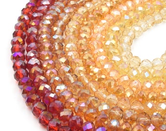 Crystal Beads: "6mm Faceted Transparent AB Coated Rondelle Shaped Red, Orange, Tan, Cream - Chinese Crystal Beads"