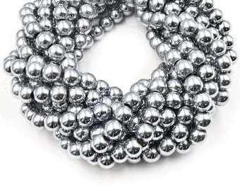 Silver Hematite Beads |   Round Natural Gemstone Beads - 4mm 5mm 6mm 8mm 10mm 12mm