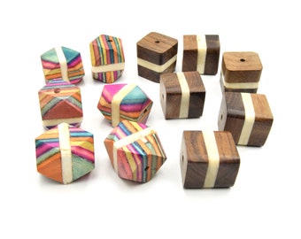 Wood Beads | Wooden Acrylic Focal Beads | Rainbow Beads | Neutral Beads | Mala Beads | Statement Beads