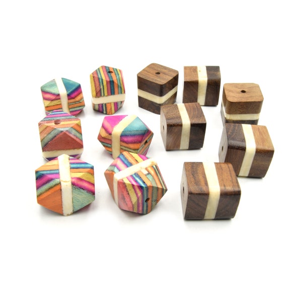 Wood Beads | Wooden Acrylic Focal Beads | Rainbow Beads | Neutral Beads | Mala Beads | Statement Beads