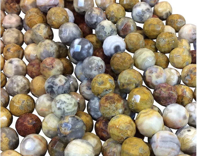 12mm Natural Crazy Lace Agate Faceted Round/Ball Shaped Beads with 2.5mm Holes - 7.75" Strand (Approx. 18 Beads) - LARGE HOLE BEADS