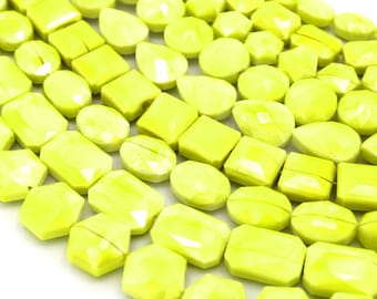 Fluorescent Yellow Chinese Crystal Beads | Hexagon, Rectangle, Oval, Square, Coin, Teardrop, Shaped Glass Beads