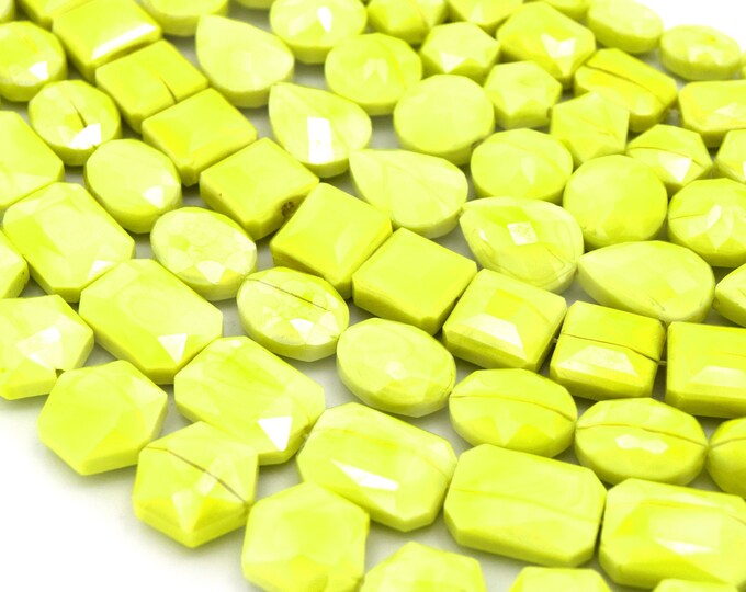 Fluorescent Yellow Chinese Crystal Beads | Hexagon, Rectangle, Oval, Square, Coin, Teardrop, Shaped Glass Beads