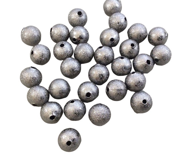 10mm Sandblasted Stardust Finish Gunmetal Base Metal Round/Ball Shaped Beads with 2mm Holes - Loose, Sold in Pre-Packed Bags of 30 Beads