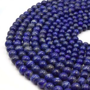 Großloch Lapislazuli Perlen | Lapis Glatte runde geformte Perlen mit 2 mm Löchern | 7.5&quot; Strang | 8 mm 10 mm Erhältlich | Lose Perlen