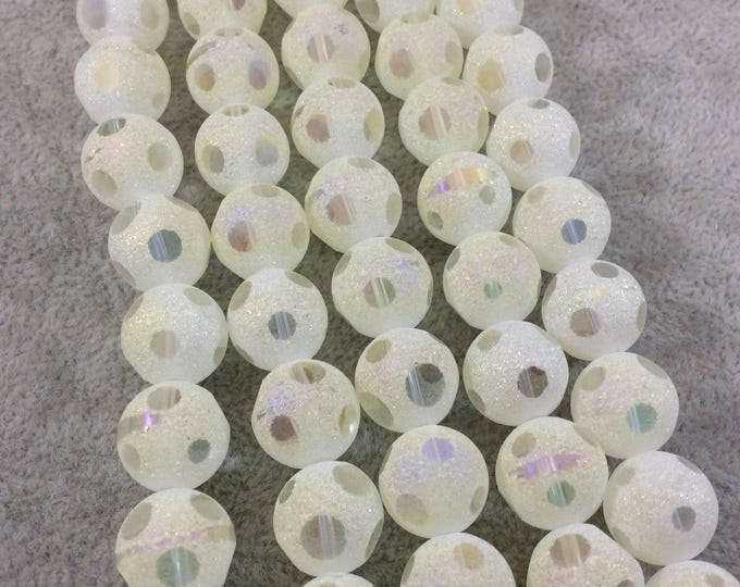 Chinese Crystal Beads | 12mm Transparent Spotted Matte Finish AB Pale Yellow Round Ball Glass Beads