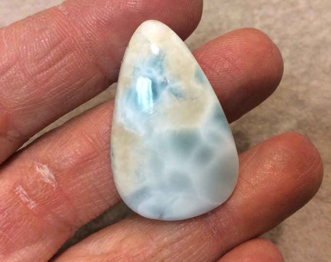 Natural Larimar Teardrop/Pear Shaped Flat Back Cabochon - Measuring 23mm x 36mm, 6mm Dome Height - Natural High Quality Gemstone