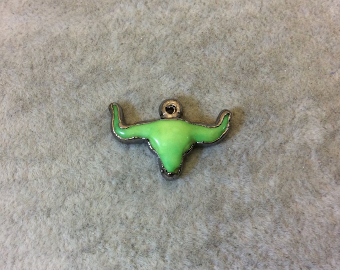 1" Gunmetal Plate Lime Green Acrylic Steer Skull Pendant - Measuring 26mm x 18mm Approx. - Available in Other Colors, See Related Items Link