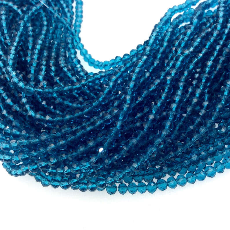 4mm Glossy Finish Faceted Transparent Teal Rondelle Glass Beads Chinese Crystal Beads