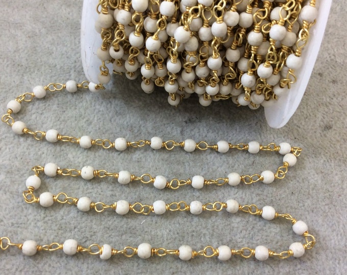 4mm White Howlite Rosary Chain with Gold Wire Wrapping - Beaded Chain for Jewelry Making