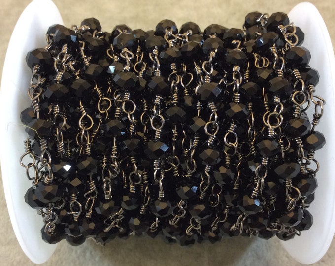 Gunmetal Plated Copper Rosary Chain with 6mm Faceted Glass Crystal Beads - Sold by the Foot or in Bulk!