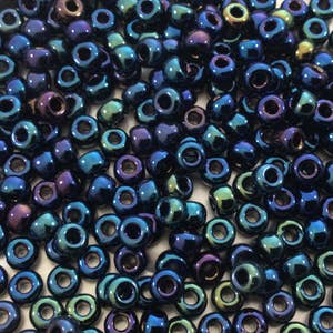 Rocailles en verre Miyuki 6/0 : iris bleu métallique, tube de 20 g