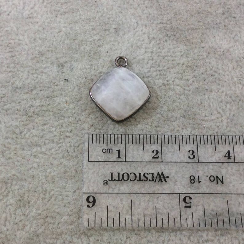 Measures 12mm x 12mm Sold as Shown! OOAK Gunmetal Plated Natural Moonstone Faceted Flat Back Diamond Shaped Copper Bezel Pendant