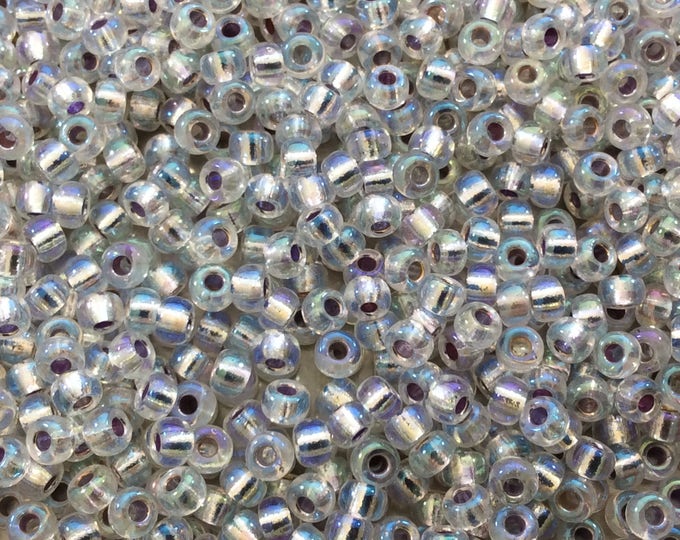 Size 8/0 Glossy AB Silver Lined Crystal Genuine Miyuki Glass Seed Beads - Sold by 22 Gram Tubes (Approx 900 Beads per Tube) - 8-91001)