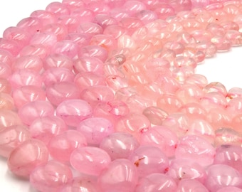 Natural Rose Quartz Heart Beads | Smooth Pink Gemstone Strand
