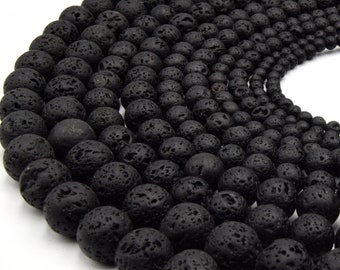 Black Lava Beads | Sealed Coated Black Colored Volcanic Lava Rock Round Shaped Beads | 4mm 6mm 8mm 10mm 12mm