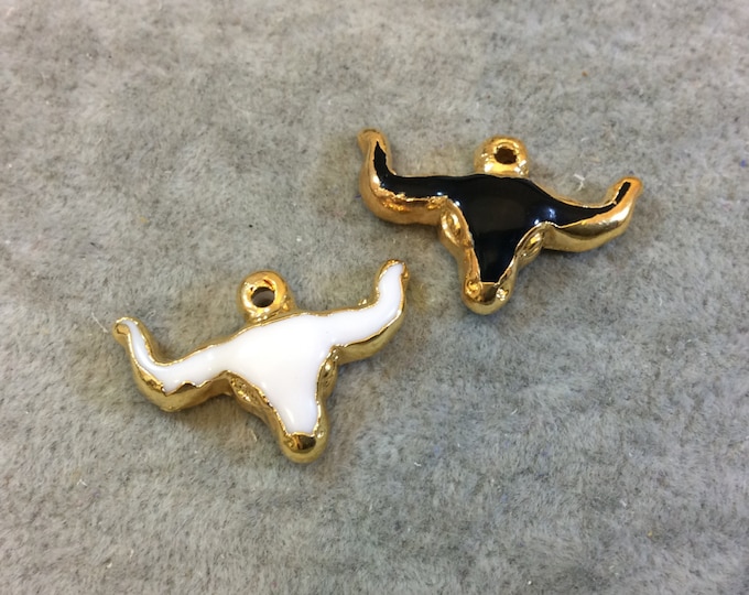 Small Gold Electroplated Acrylic Bull/Steer Skull Shaped Focal Pendants - Measuring 27mm x 18mm Approximately - Two Colors (White or Black)