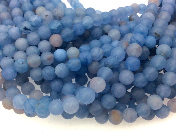 Matte Smooth Gray/Blue Dyed Agate Round Shaped Beads with 1mm Holes - 6mm, 8mm Available
