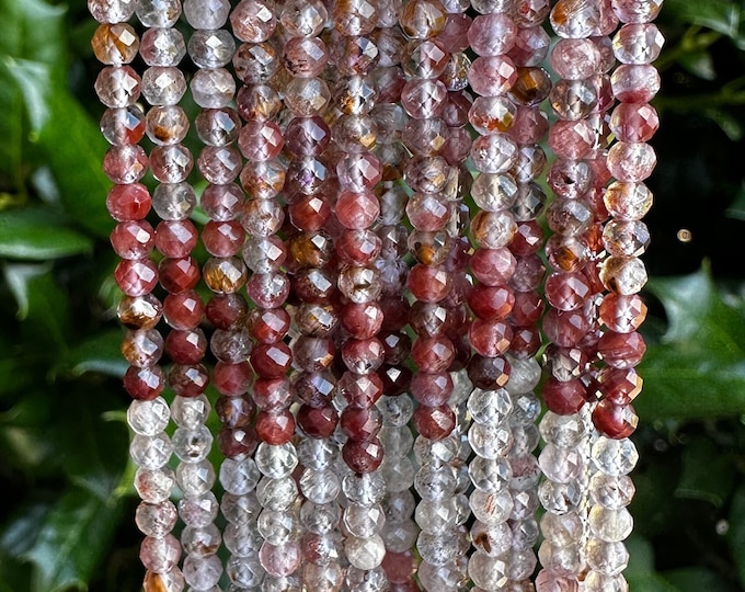 3mm Red Rutilated Quartz Faceted Round Beads