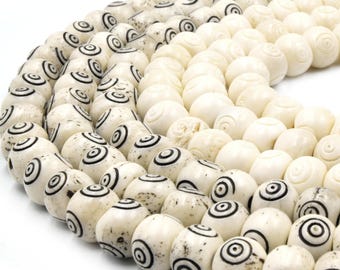 Bone Beads | Carved Ox Bone Rondelle Beads | Bullseye Carved Bone Beads