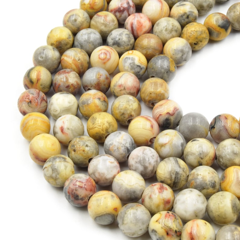 7.5 Strand Mixed YellowGray Crazy Lace Agate Smooth Round Shaped Beads Large Hole Crazy Lace Agate Bead