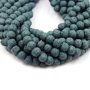 Dark Teal Lava Beads | Round Volcanic Stone for Jewelry Making