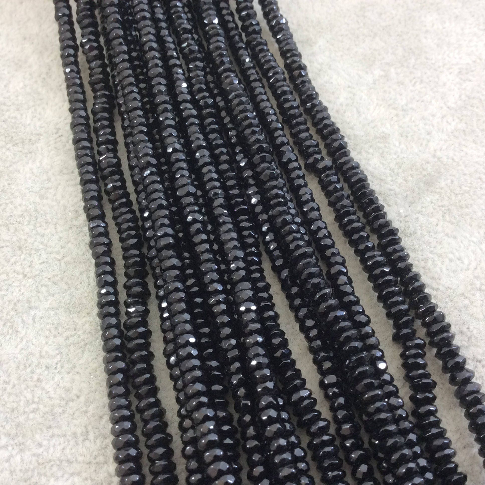 Black Agate Faceted Rondelle Beads - 2mm x 4mm