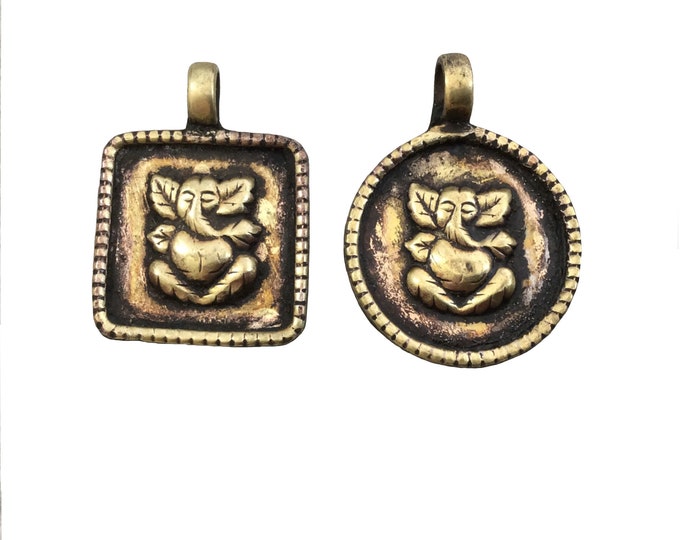 Vintage Oxidized Gold Plated Rustic Ganesha Pendant