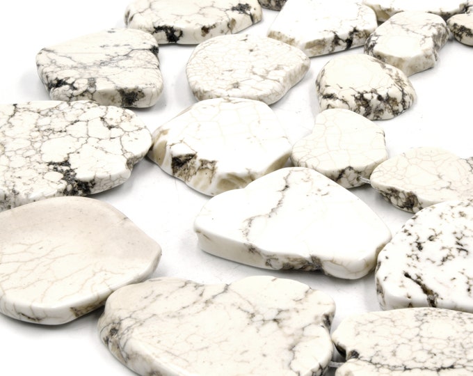 White Magnesite Slab Beads | White Magnesite Turquoise Freeform Slab Slice Beads | 35mm 40mm 45mm Available | 15" Strand