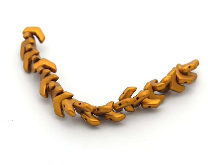 Chevron Duo Beads | 10mm x 4mm Bronze Gold - 2 hole Czech Glass | 30 Beads per strand