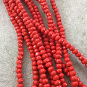 6mm Natural Bright Red Colored Wood Rondelle Shaped Beads with 2mm Holes - Sold by 15.25&quot; Strands (Approximately 82 Beads per Strand)