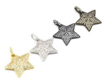 CZ Star Pendant | Celestial Charm | Star Charm | CZ Charm | Gold Star Silver Star Bronze Star Gunmetal Star | Cubic Zirconia Pendant