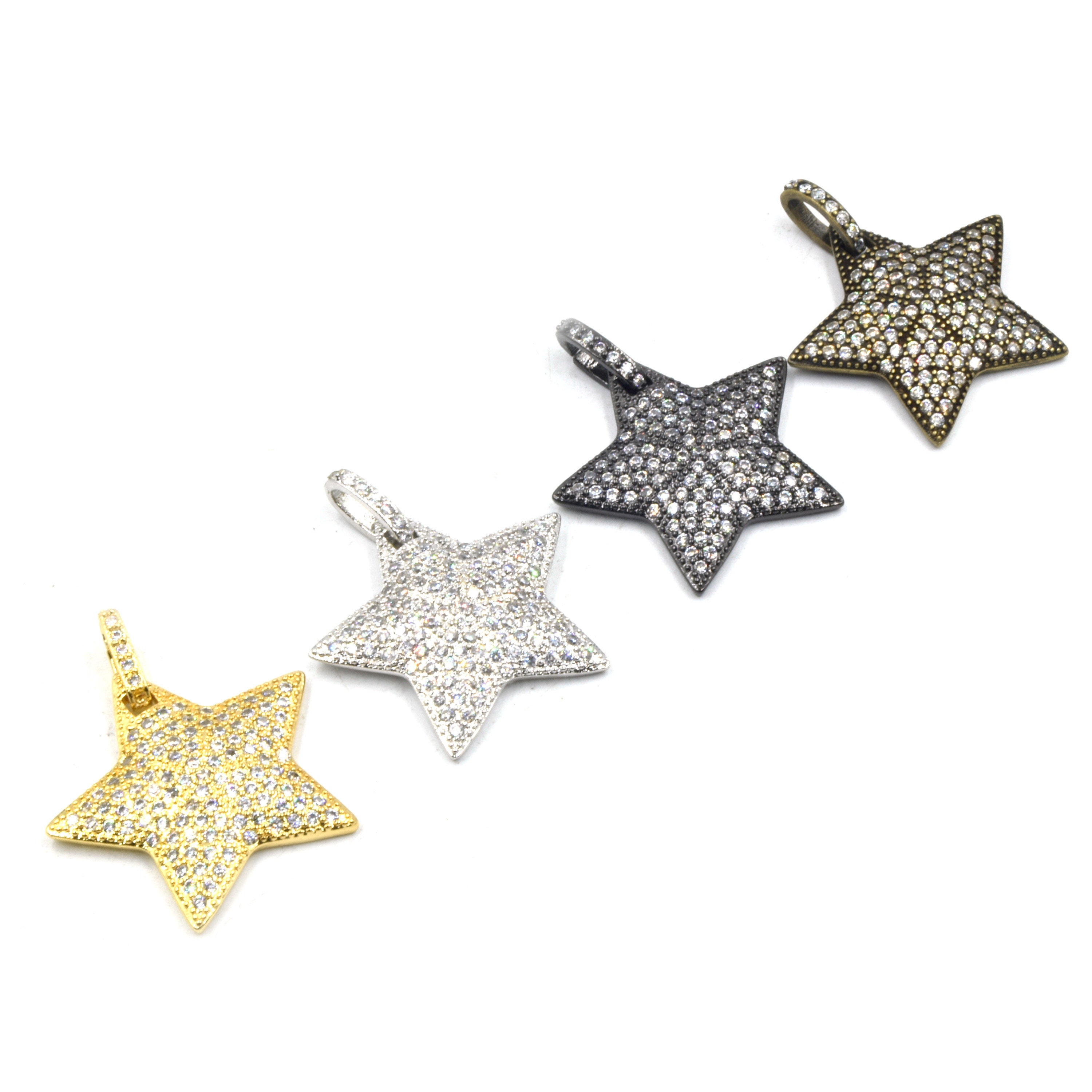 4Pcs - Cubic Star Pendant, Cz Charms, Tiny Charm, Gold Star Charm