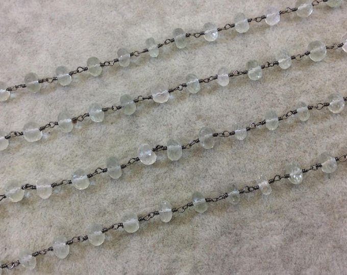 Gunmetal Plated Copper Rosary Chain with Faceted 6mm Rondelle Shape Green Amethyst Beads - Sold by the Foot (CH334-GM) Quality Gemstone!