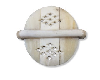 2" Carved White/Off White Flat Round/Disc Shape Natural Bone Pendant/Connector with Two Holes - Measuring 51mm x 51mm, Appro. - (TR2WHFLCRD)