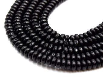 Black Glass Rondelle Beads - 6mm & 8mm