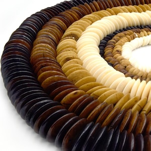 Bone Saucer Beads | Ox Bone Flattened Saucer Disc Beads | 6mm  8mm 10mm 12mm 14m 16mm 18mm 20mm