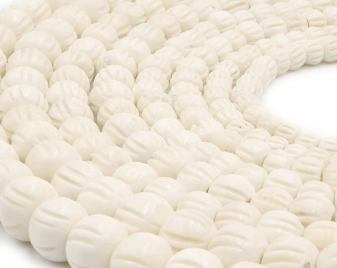 Carved Ox Bone Rondelle Beads | White Slash Carved Bone Beads