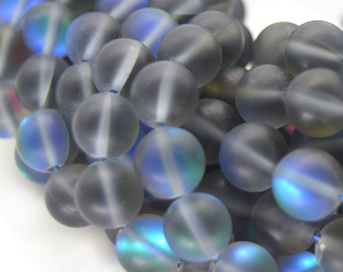 Synthetic Moonstone Beads | Mystic Aura Quartz Beads | Gray Matte Holographic Glass Beads - 6mm 8mm 10mm 12mm Available