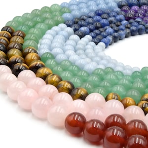 Chakra Beads - Mixed Gemstone Beads with Sodalite, Tiger Eye, Carnelian, Aquamarine, Aventurine, Rose Quartz, Amethyst - 6mm, 8mm, 10mm